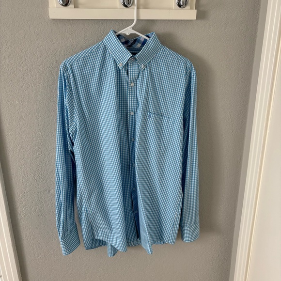 Men’s Tailorbyrd Blue Checkered Button Down Shirt - Picture 1 of 7